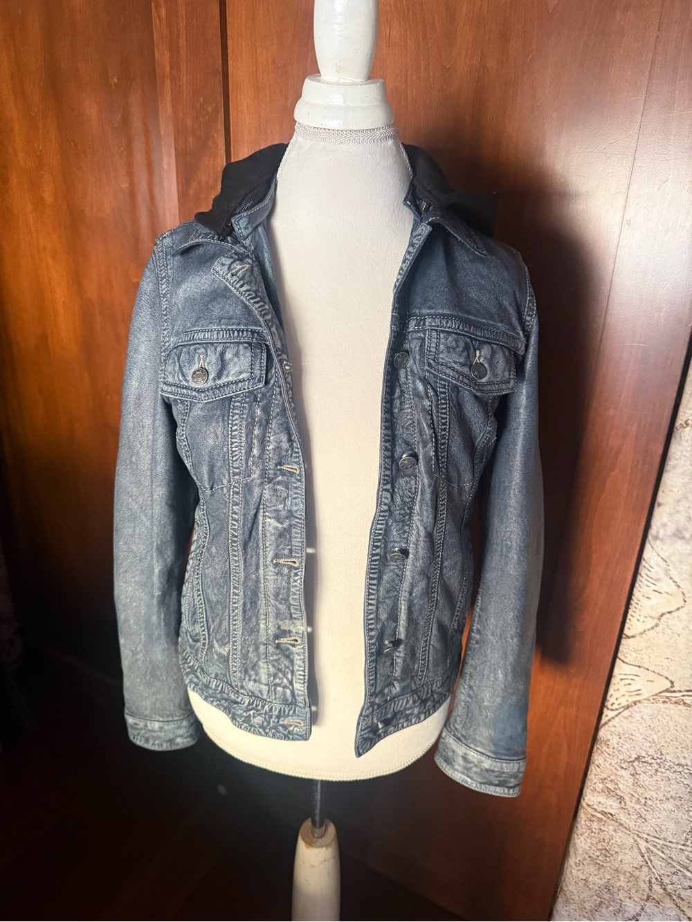 ⚜️ MAURITIUS JENNY GENUINE LEATHER JACKET SIZE 6 DISTRESSED BLUE/CHARCOAL ⚜️